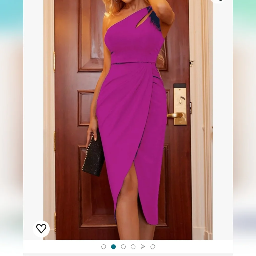 Sexy one shoulder bodycon formal dress with Cutout Ruched Slip Wrap size large - Picture 2 of 5